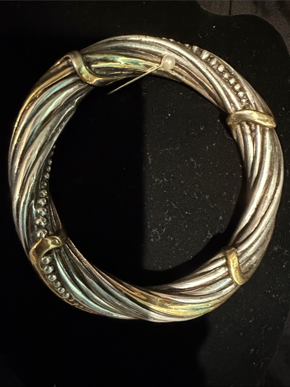 Sterling Silver & Gold Plate Bangle - signed J.E. - 7.5” interior circumference